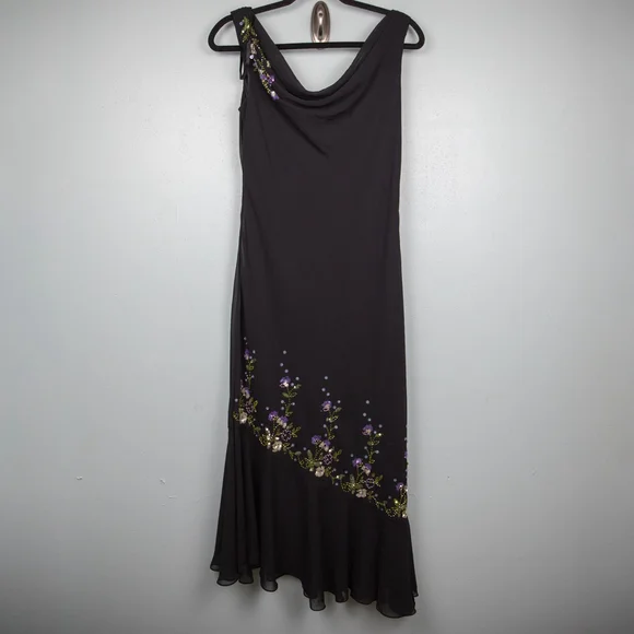 Alex Evenings | Dresses | Y2k Alex Evenings Black Beaded Asymmetrical Midi  Dress8 | Poshmark